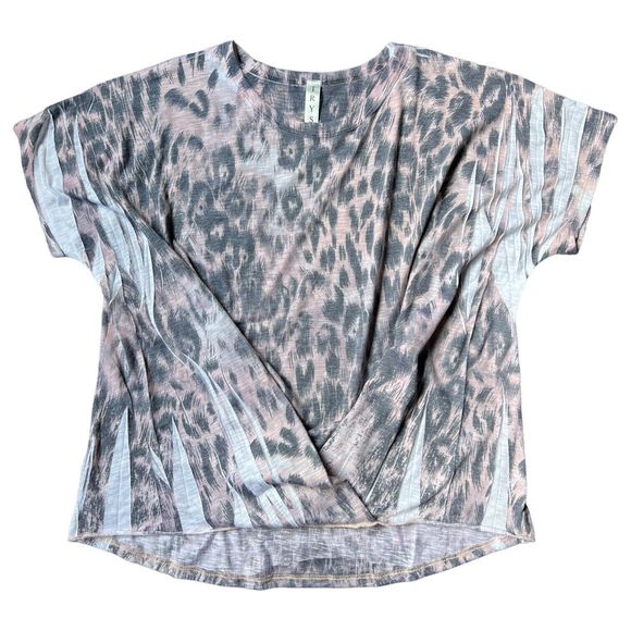 Tryst Shirt Womens Large Top Leopard Print Twist Hem Short Sleeve Round Neck L - Picture 2 of 10